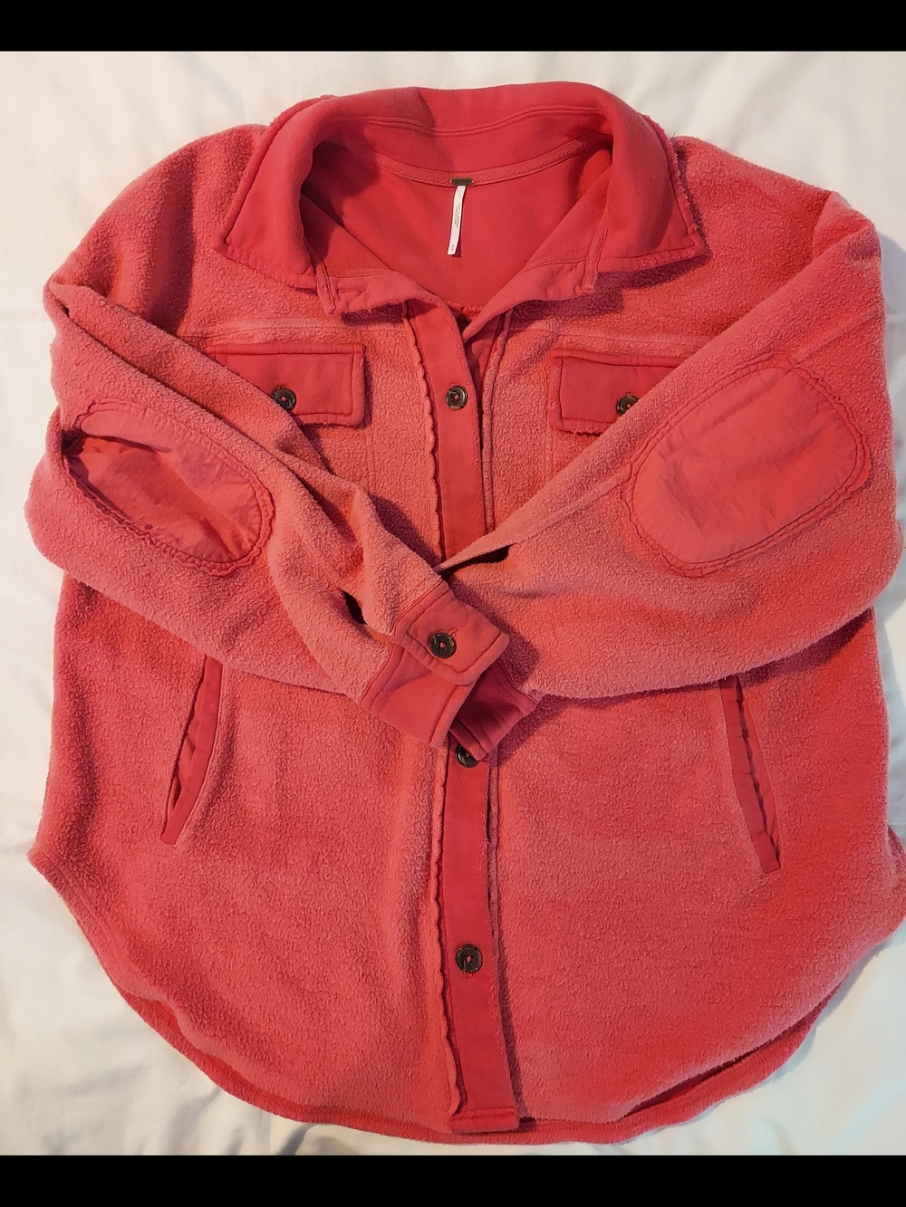 Free People Ruby Ovetsized Cozy Shacket - Coral / Scarlet Ibis - Picture 8 of 8